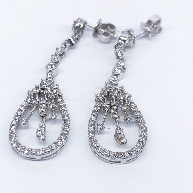 1.23 Ct Diamond Tear Drop Earrings Vintage Inspired Dangle - Etsy