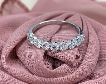 1Ct Lab Grown Diamond Wedding Ring, 9 Stone Round Diamond Wedding Band, Stacking Ring, Anniversary Ring, Classic Band 14K, Gift Ring