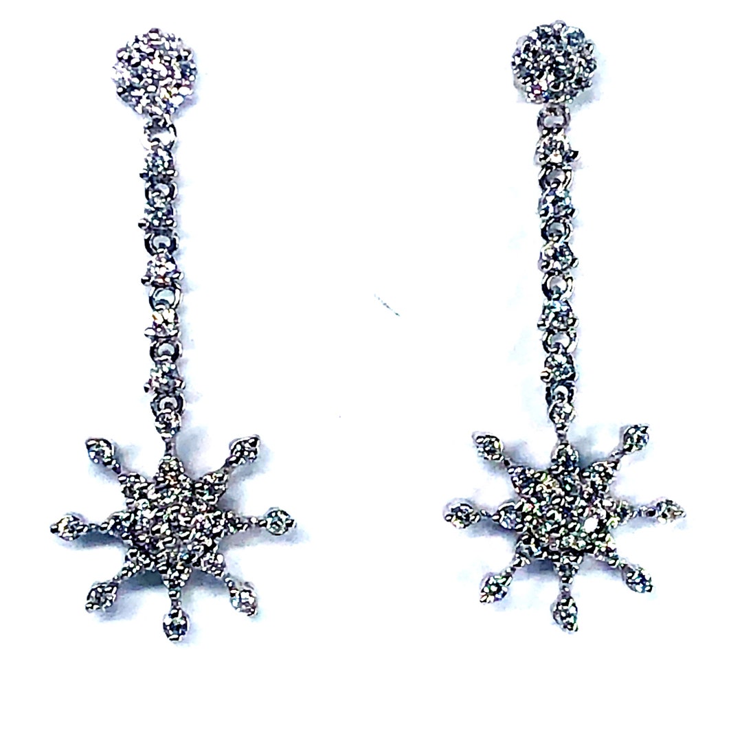 Diamond Snowflake Drop Dangle Earrings 1.06 Ct Natural Round Etsy