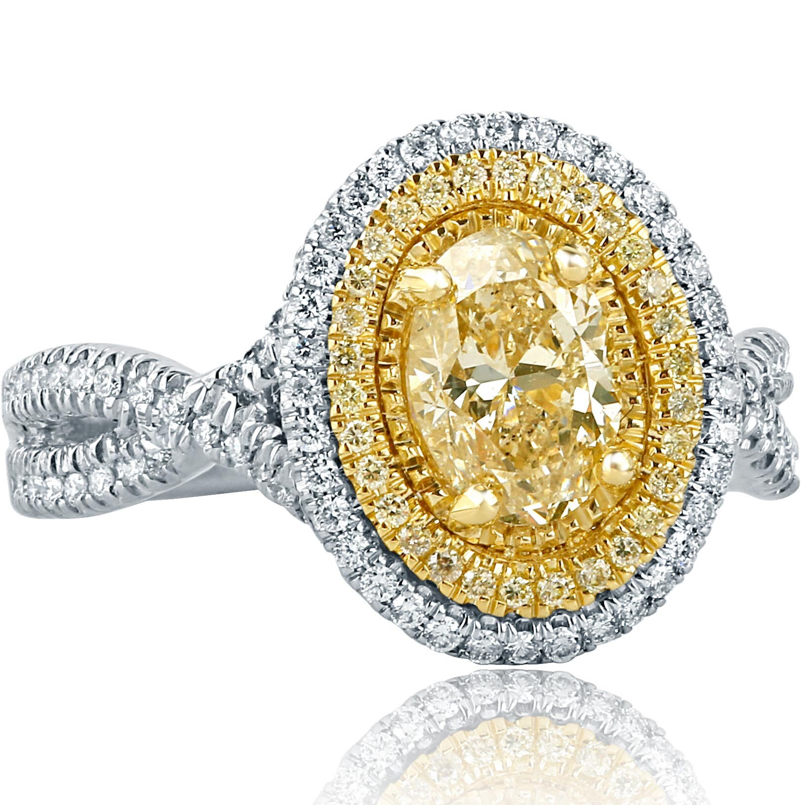 GIA 1.19 TCW Oval Light Yellow Diamond Engagement Ring, Oval