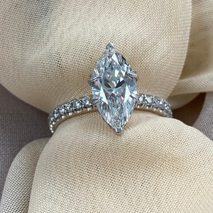 Marquise Cut 1.67 CT F-VVS2 IGI Certified Lab Grown Diamond Engagement Ring, (2.27 TCW) Hidden Halo Lab Created Diamond Ring 14k White Gold