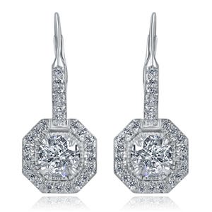 3.24CT Diamond Drop Earrings, Round Cut Diamond Dangle Earrings, Lever Back Closure Earrings, Women&#39;s Bridal Wedding Earrings 14k White Gold
