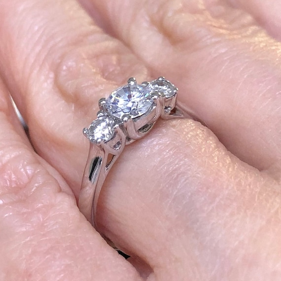 Trellis style Prongs 0.90CT Three Stone Diamond Ring Past Present