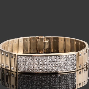 3 Carat ID Men&#39;s Diamond Bracelet, Handmade Link 14k Solid Yellow Gold, Jewelry For Men 59.6 g 8&#39;&#39;