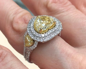 GIA 3.60 Ct Heart Diamond 18k White Gold Double Halo Art Deco Engagement Ring