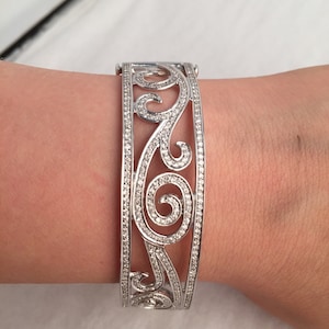 2.80Ct Diamond Bangle Hinged Bracelet, Wave Design Bangle Bracelet 14k White Gold, Bridal Wedding Bracelet, Anniversary Gift