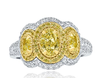 GIA 1.92 Ctw Fancy Light Yellow Diamond Halo Ring, 18k White & Yellow Gold