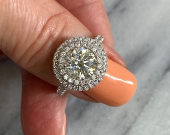 GIA 3.07ctw Round Diamond Double Halo Engagement Ring, 18k White Gold