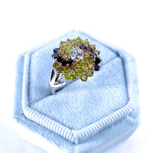 1.13 TCW Multi Color Diamond Flower Ring, Art-Deco Design, Anniversary Ring 14k White Gold, Cocktail Women&#39;s Ring