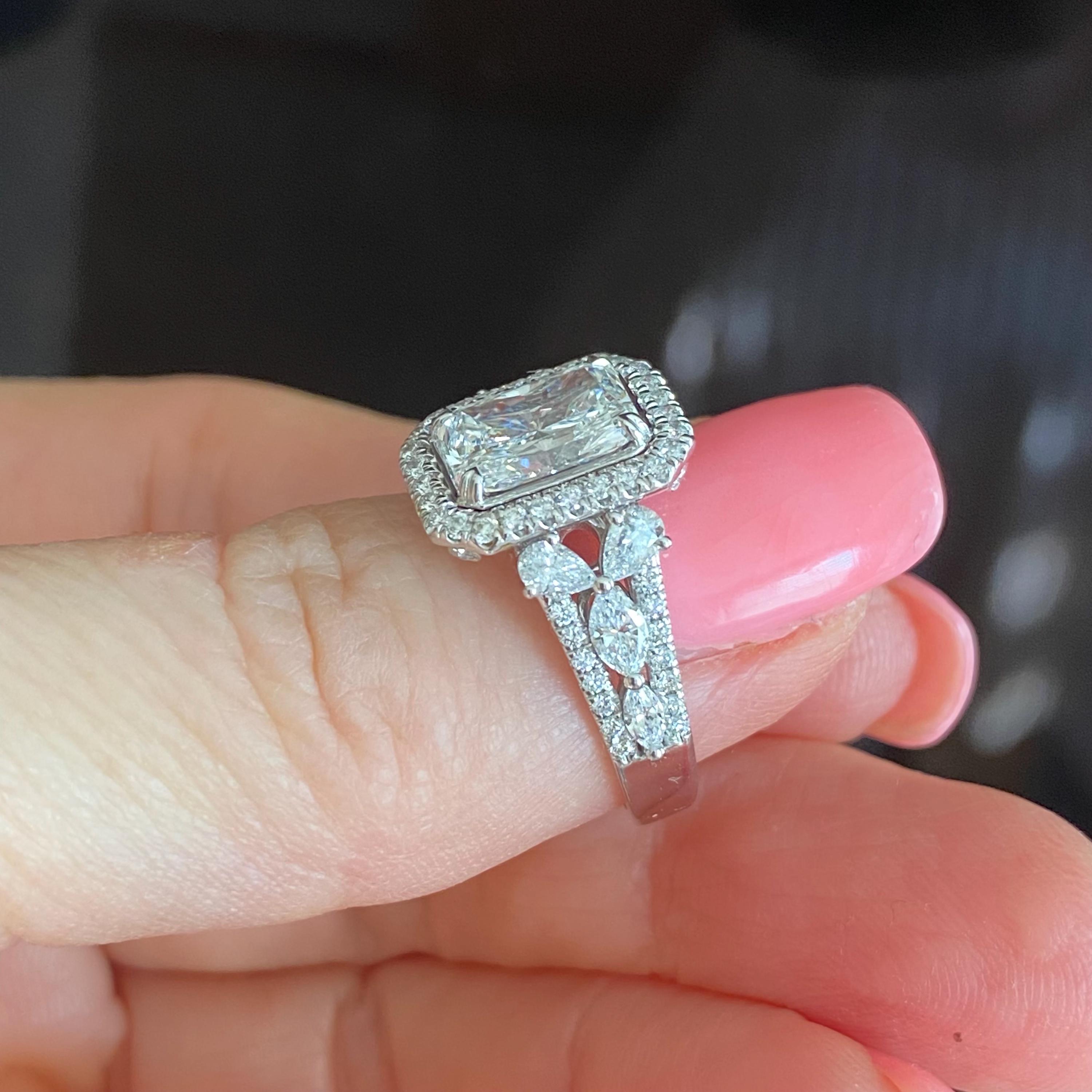 IGI Radiant Cut Lab Grown Diamond Engagement Ring, Halo Split Shank ...