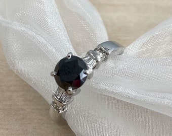 1.25Ctw Black Diamond Engagement Ring, 14k White Gold, Tapered Diamond Accents