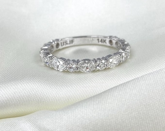 1.50 Ct Lab Grown Alternating Oval & Round Diamond Wedding Band 14k Gold Ring