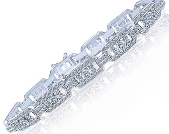 Stunning Art Deco Bracelet 2.75 Carats Diamonds in 14k Solid White Gold, Genuine Diamond Bracelet, Bracelet for Women