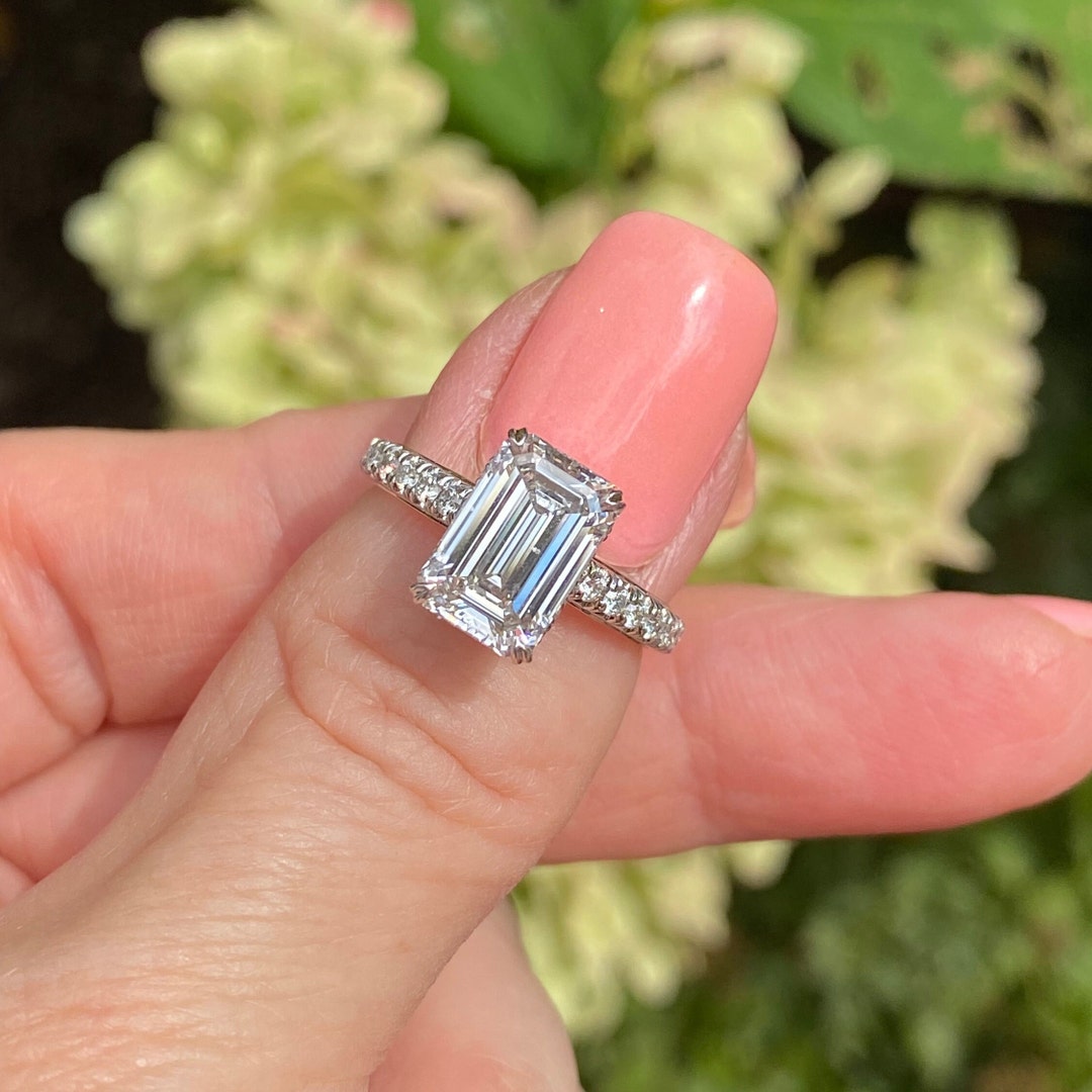 Emerald Cut CT Lab Grown Diamond Engagement Ring, 14k White