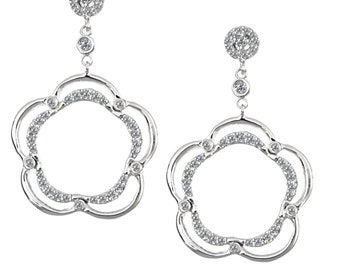 Diamond Dangle Earrings, 0.62 Ct Elegant Style Earrings, Real Natural Round Cut Diamonds, Women's Wedding Bridal Earrings, 14k White Gold