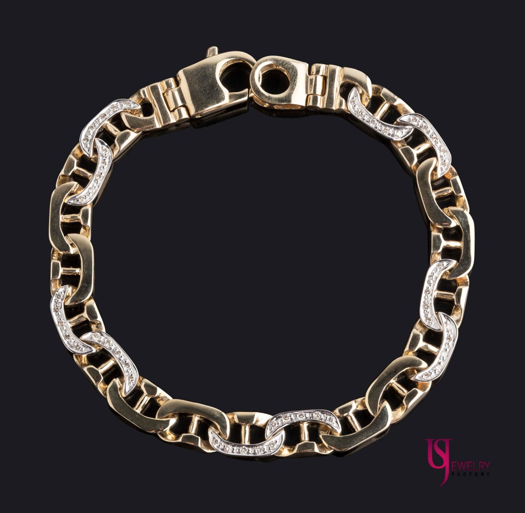 Men's Diamond Bracelet, Mariner Link Gold Bracelet, 0.69 Ct Anchor Link