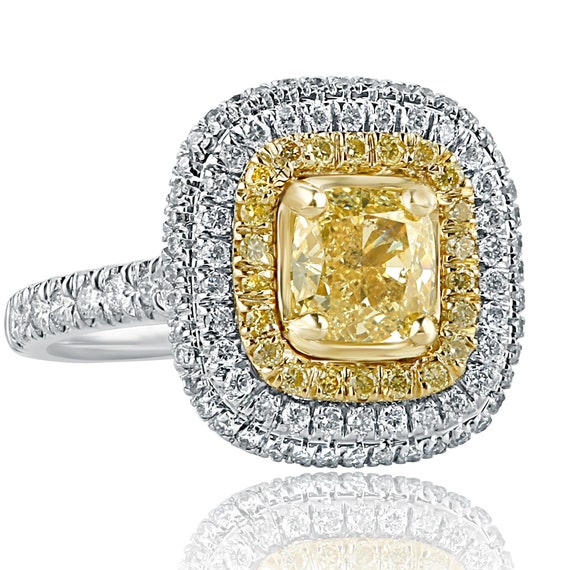 1 93 Ct Cushion Cut Diamond Engagement Ring Yellow Diamond Etsy
