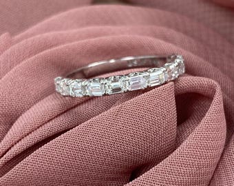 1 Carat Emerald Cut Lab Grown East West Diamond Wedding Band, 14k Gold