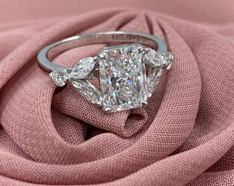 IGI 2.02CT Radiant Lab Grown Diamond Engagement Ring, 14k White Gold Split Seank