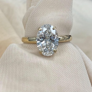 Oval Cut Lab Grown IGI 2.04CT F-VVS2 Diamond Engagement Ring, Solitaire Oval Shaped Hidden Halo Diamond Ring 14k Gold, Anniversary Ring