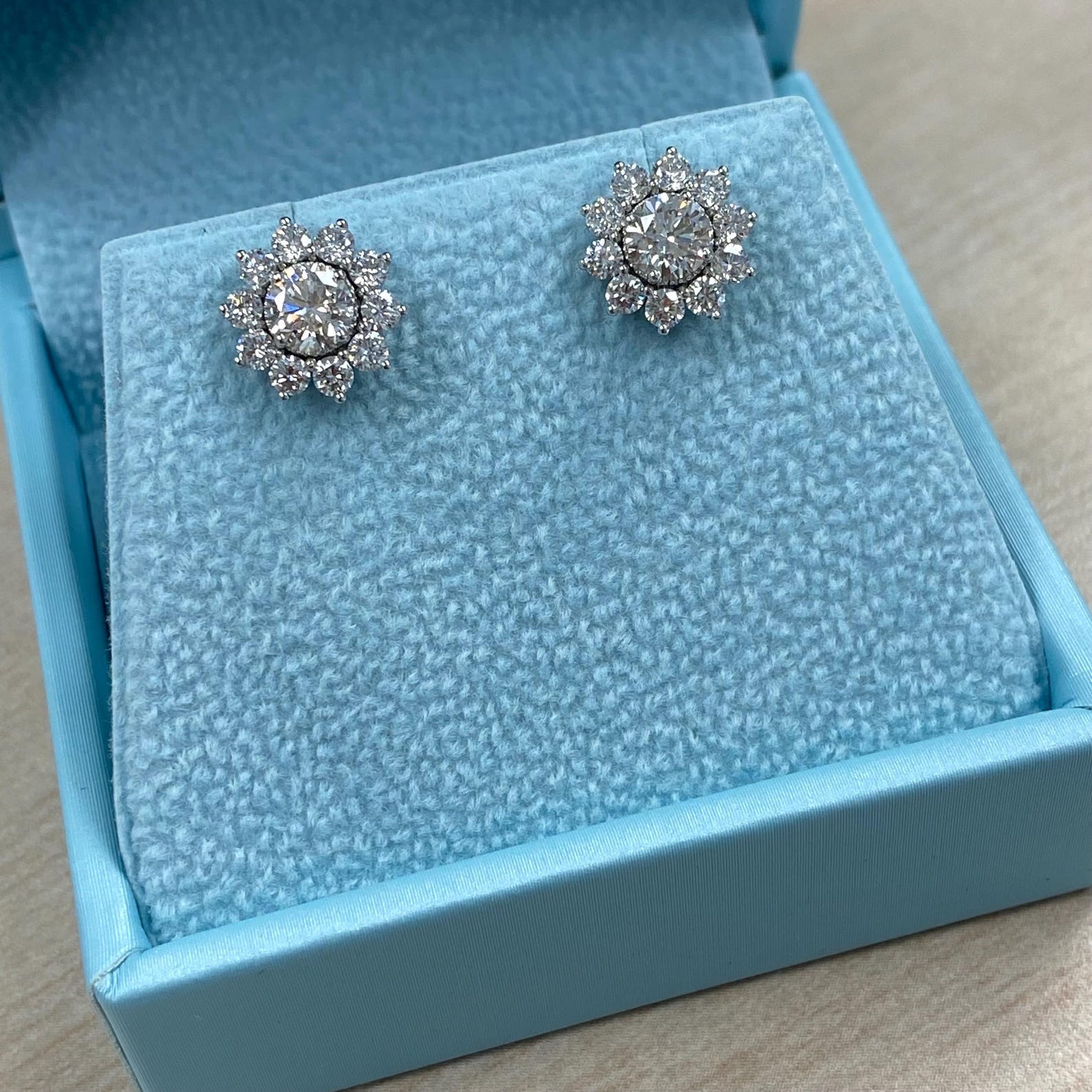 1.75 Carat Lab Grown Diamond Stud Earrings: 14k White Gold Sunburst