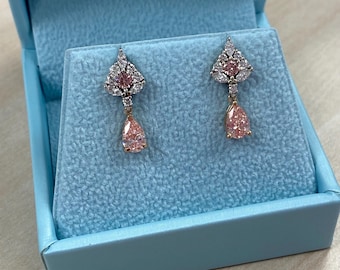 1.50 Ct Lab Grown Pear Diamond Drop Earrings: 14k White & Rose Gold Bridal Jewelry