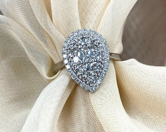 Mosaic Pear Cut Diamond Halo Engagement Ring, 0.91Ctw 10k White Gold