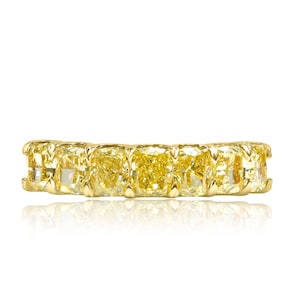 7 Stone 2.13 Ct Cushion Diamond Wedding Band 18k Yellow Gold, Yellow Diamond Wedding Ring, Anniversary Women&#39;s Band w/ Seven Diamonds