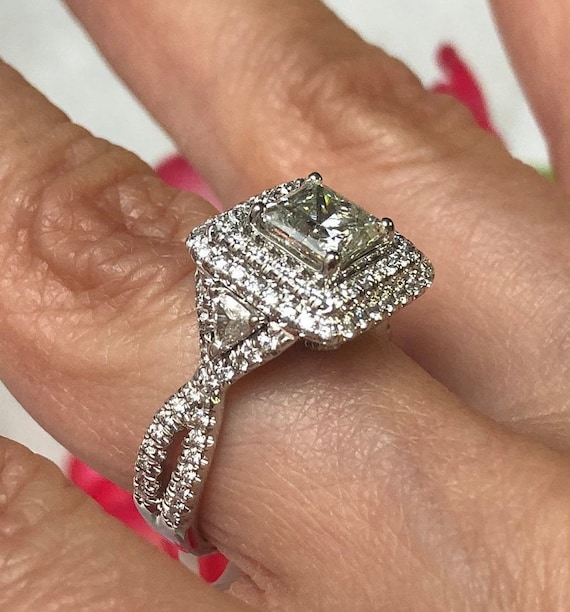 3 Stone Trillion Engagement Ring | Round Diamond Engagement Ring – deBebians