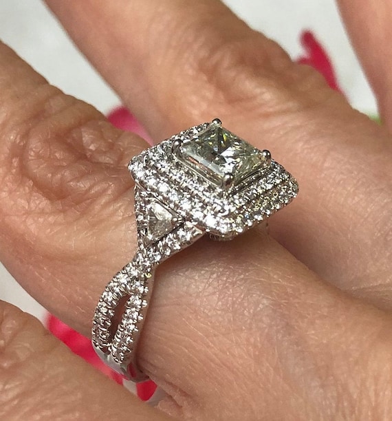 14k White Gold Diamond Princess Square Halo Infinity Side Engagement Ring 14k White Gold Diamond Princess Square Halo Infinity Side Engagement Ring