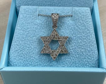 Diamond Star of David Pendant, 14k White Gold, Rolo Chain