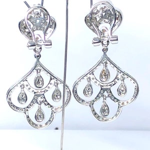 1.40 Ct Glamorous Diamond Chandelier Earrings, Real Natural Diamond Dangle Pave Earrings, Women's Wedding Bridal Earrings, 14k White Gold image 2