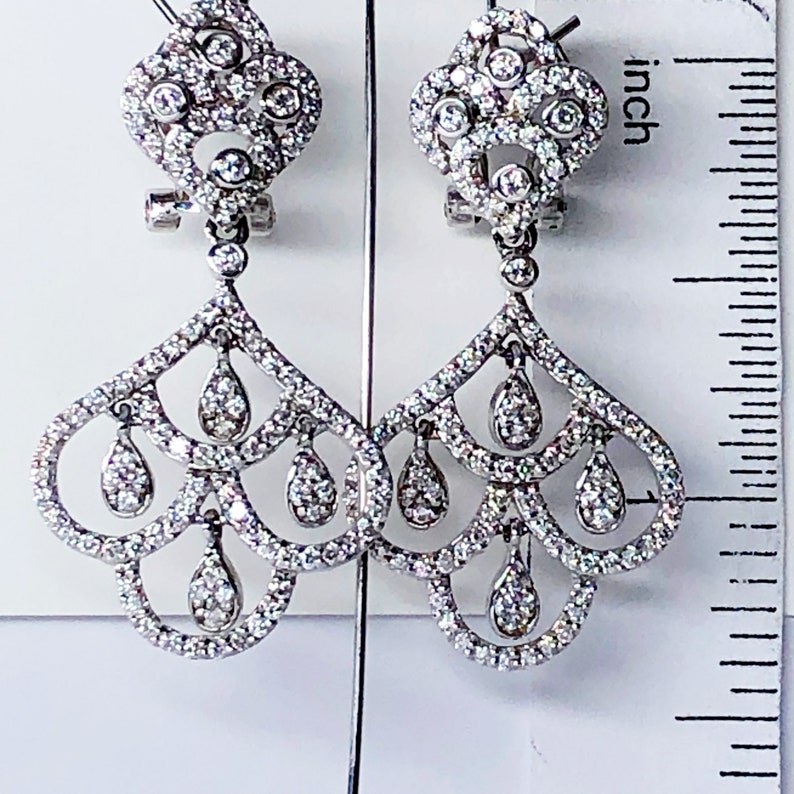 1.40 Ct Glamorous Diamond Chandelier Earrings, Real Natural Diamond Dangle Pave Earrings, Women's Wedding Bridal Earrings, 14k White Gold image 6