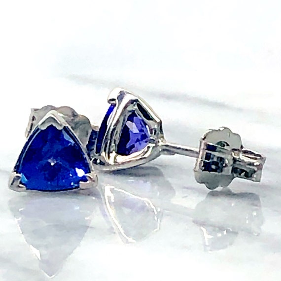 Genuine Tanzanite Flower Stud Earrings Trillion Cut Cluster Post Earrings Sterling Silver Birthstone December
