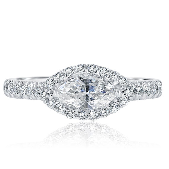 1 Ct Marquise Cut Diamond Engagement Ring Unique East West Ring