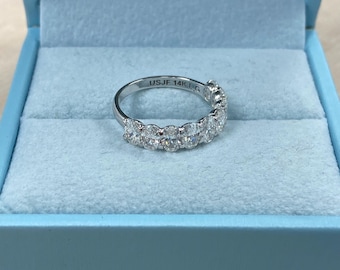 1.65 Ct Oval Lab Grown Diamond Wedding Band: 14k Gold Half Eternity Stacking Ring