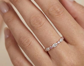 0.50Ct Lab Grown Diamond Wedding Stacking Band, 14k Rose Gold, Marquise & Pink Round Cut
