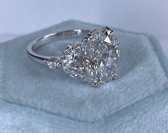 IGI 5.63Ctw Oval Lab Grown Diamond Engagement Ring, Marquise Accent, 14K White Gold