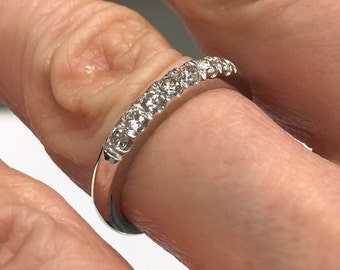 7 Stone Diamond Wedding Band, 0.30Ct, 7 Stone Ring, Diamond Wedding Ring 10k White Gold, Pave Set Stackable Ring, Anniversary Ring