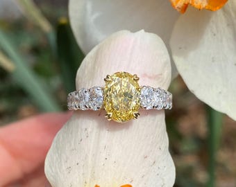 IGI Oval Cut Fancy Intense Yellow Lab Grown Diamond Engagement Ring, 18k Gold 3.07Ctw