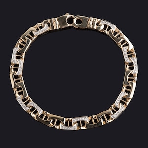 Men&#39;s Diamond Bracelet, 0.80 TCW, Mariner Link Diamond Bracelet, 14k Solid Yellow Gold, Jewelry For Men, Gift for Him, Handmade, 8.5&quot;
