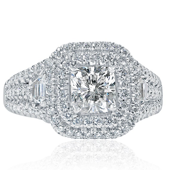 Split shank cushion cut on sale halo engagement ring