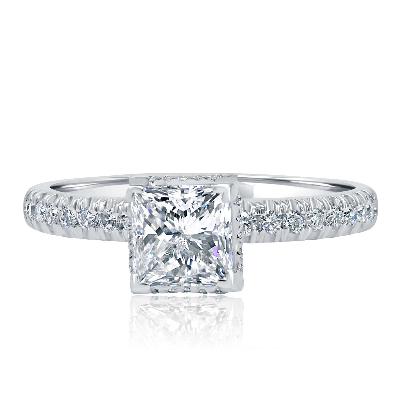 1.50 Ct Princess Cut Diamond Engagement Ring 14k White Gold Etsy