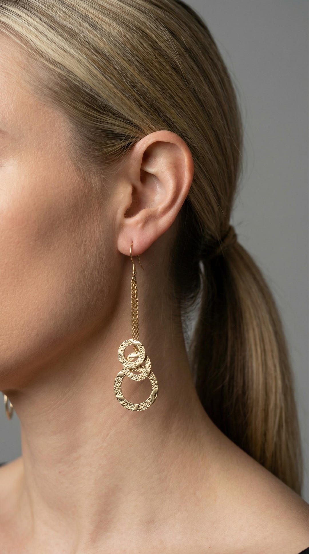 14K Yellow Solid Gold Drop Earrings: Long Hammered Style, Gift for Her ...