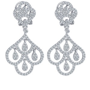 1.40 Ct Glamorous Diamond Chandelier Earrings, Real Natural Diamond Dangle Pave Earrings, Women's Wedding Bridal Earrings, 14k White Gold image 1