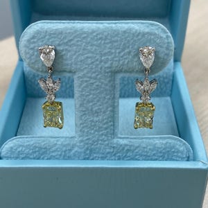 Radiant Cut 3.16Ct Fancy Intense Yellow Lab Grown Diamond Earrings, IGI Certified Drop Dangle Earrings 14K, Wedding Bridal Earrings Gift