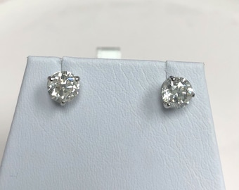 1.93 Carat Round Cut Diamond Stud Earrings, 14k White Gold Martini Studs