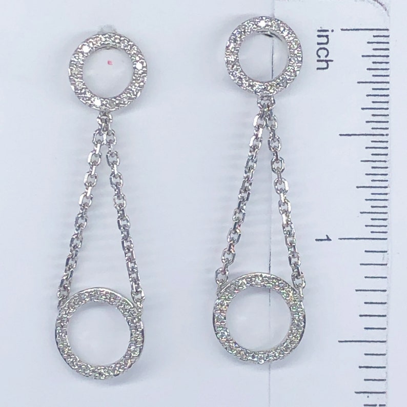 Diamond Dangle Earrings, 0.43Ct Open Circle Drop Earrings, Natural Round Cut Diamonds, Women's Wedding Bridal Earrings 14k White Gold image 4