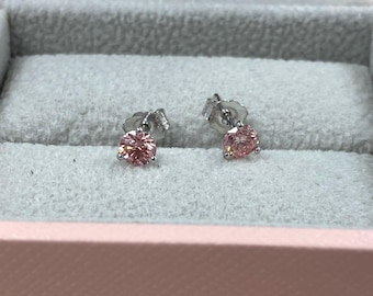 0.66Ct Lab Grown Pink Diamond Stud Earrings, 14k White Gold