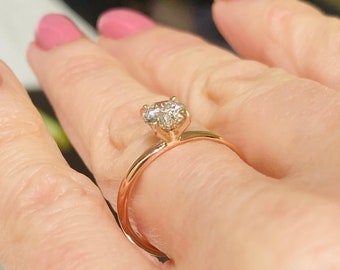 0.71 Ct Round Cut Diamond Solitaire Ring, 14k Rose Gold Engagement Ring